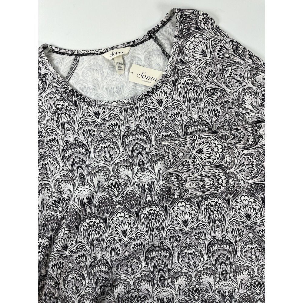 New Soma Embraceable Sleep Shirt Womens S Black Marble Cream Pajamas Long Sleeve
